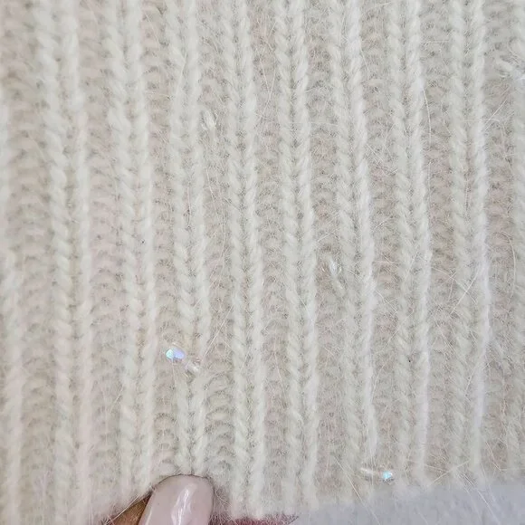 Lauren Ralph Lauren Womens Sz M Cream Turtleneck Sweater Vest Wool Angora Sequin - Picture 4 of 12